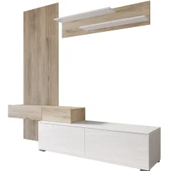 Garnero Arredamenti Parete attrezzata 205x200h cm bianco lucido con pannello cannettato rovere Rovella Sale