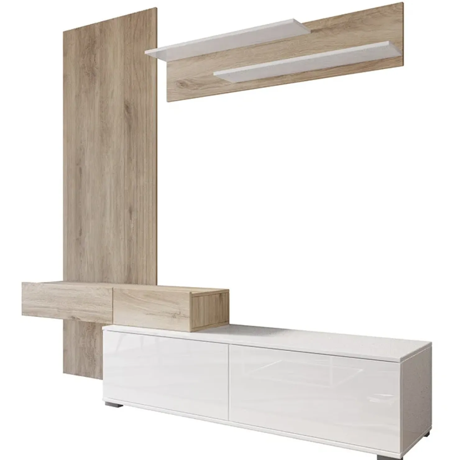 Garnero Arredamenti Parete attrezzata 205x200h cm bianco lucido con pannello cannettato rovere Rovella Sale