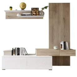 Garnero Arredamenti Parete attrezzata 205x200h cm bianco lucido con pannello cannettato rovere Rovella Sale