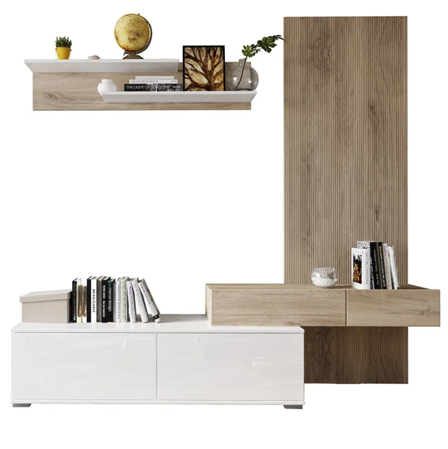 Garnero Arredamenti Parete attrezzata 205x200h cm bianco lucido con pannello cannettato rovere Rovella Sale