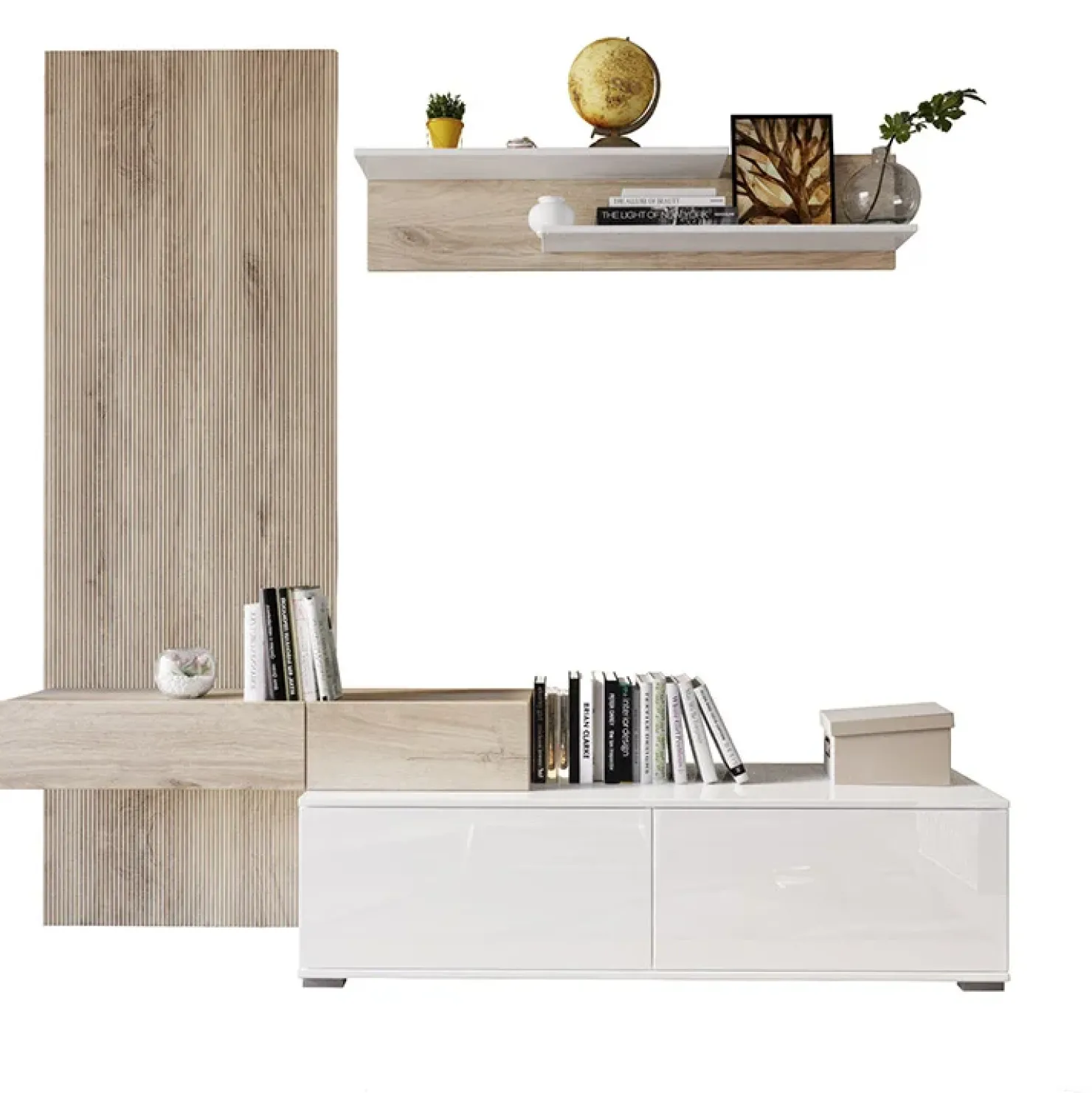 Garnero Arredamenti Parete attrezzata 205x200h cm bianco lucido con pannello cannettato rovere Rovella Sale