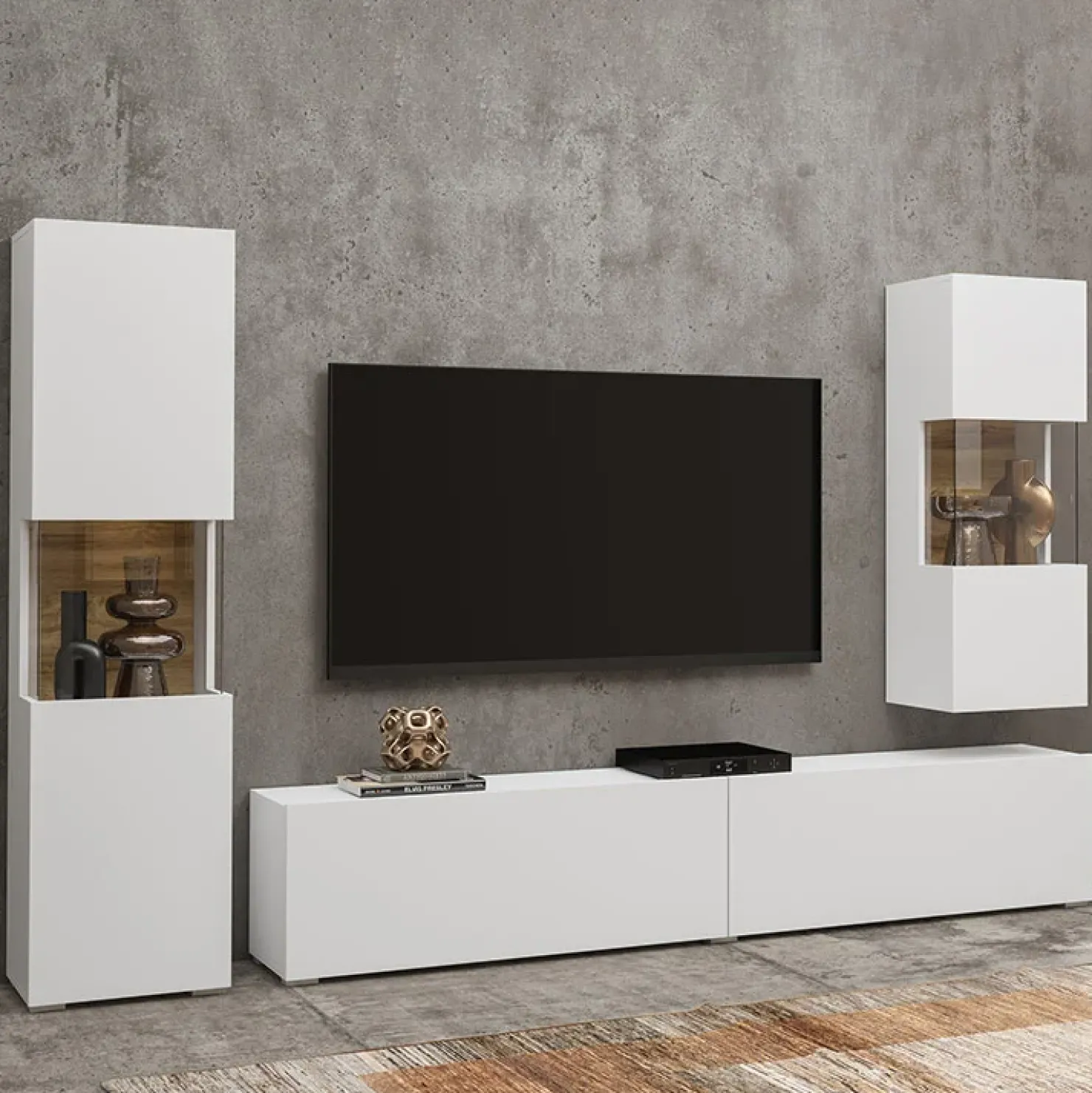 Garnero Arredamenti Parete attrezzata 226x140h cm bianco rovere Fusion 2 Bianco Opaco