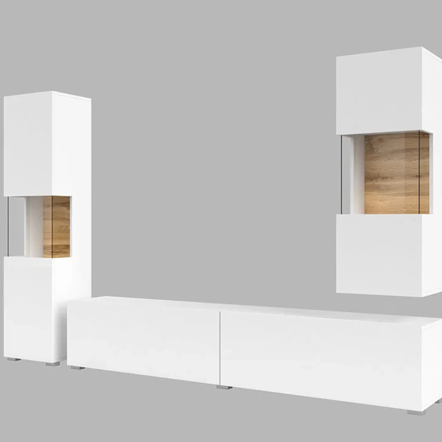 Garnero Arredamenti Parete attrezzata 226x140h cm bianco rovere Fusion 2 Bianco Opaco