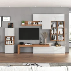 Garnero Arredamenti Parete attrezzata 350x200h cm bianco lucido rovere Block 3 Bianco Lucido - Rovere Clearance