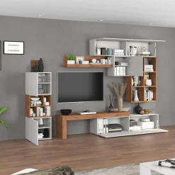 Garnero Arredamenti Parete attrezzata 350x200h cm bianco lucido rovere Block 3 Bianco Lucido - Rovere Clearance