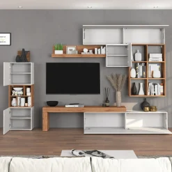 Garnero Arredamenti Parete attrezzata 350x200h cm bianco lucido rovere Block 3 Bianco Lucido - Rovere Clearance