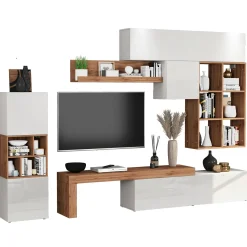 Garnero Arredamenti Parete attrezzata 350x200h cm bianco lucido rovere Block 3 Bianco Lucido - Rovere Clearance