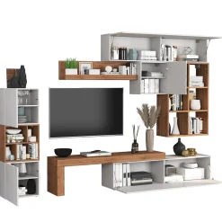 Garnero Arredamenti Parete attrezzata 350x200h cm bianco lucido rovere Block 3 Bianco Lucido - Rovere Clearance