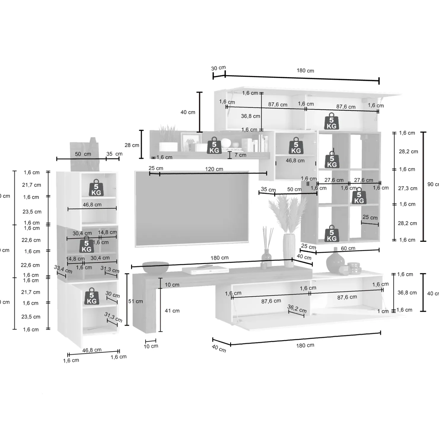 Garnero Arredamenti Parete attrezzata 350x200h cm bianco lucido rovere Block 3 Bianco Lucido - Rovere Clearance