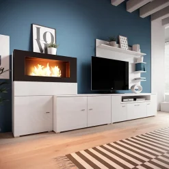 Garnero Arredamenti Parete attrezzata 288x170h cm bianca camino bioetanolo Olympo Bianco Opaco Online