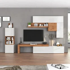 Garnero Arredamenti Parete attrezzata 350x200h cm bianco lucido rovere Block 1 Bianco Lucido - Rovere New