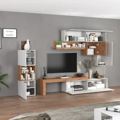 Garnero Arredamenti Parete attrezzata 350x200h cm bianco lucido rovere Block 1 Bianco Lucido - Rovere New