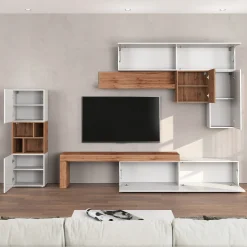 Garnero Arredamenti Parete attrezzata 350x200h cm bianco lucido rovere Block 1 Bianco Lucido - Rovere New