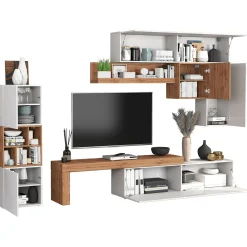 Garnero Arredamenti Parete attrezzata 350x200h cm bianco lucido rovere Block 1 Bianco Lucido - Rovere New