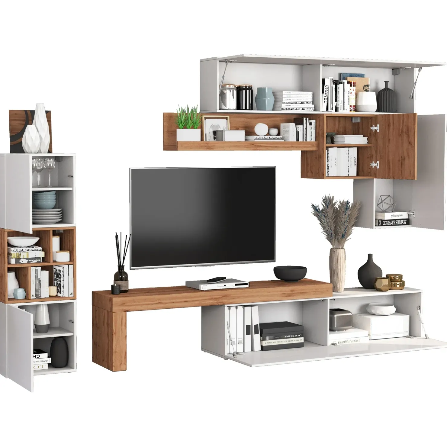 Garnero Arredamenti Parete attrezzata 350x200h cm bianco lucido rovere Block 1 Bianco Lucido - Rovere New