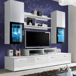 Garnero Arredamenti Parete attrezzata 200x225h cm con vetrinetta nero Orlando Gihome® Bianco Lucido Hot