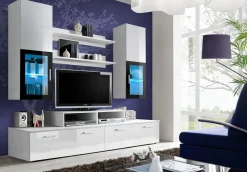 Garnero Arredamenti Parete attrezzata 200x225h cm con vetrinetta nero Orlando Gihome® Bianco Lucido Hot