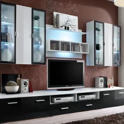 Garnero Arredamenti Parete attrezzata 300x190h cm bianco nero lucido Corfù Gihome® Nero Lucido - Bianco Lucido Clearance