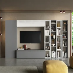 Garnero Arredamenti Parete attrezzata 305x186h cm bianco lucido grigio Sunset 10 Grigio - Bianco Lucido