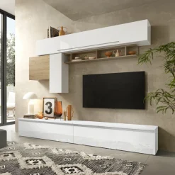 Garnero Arredamenti Parete attrezzata 276x187h cm bianco lucido rovere chiaro Sunset 17 Rovere - Bianco Lucido Discount