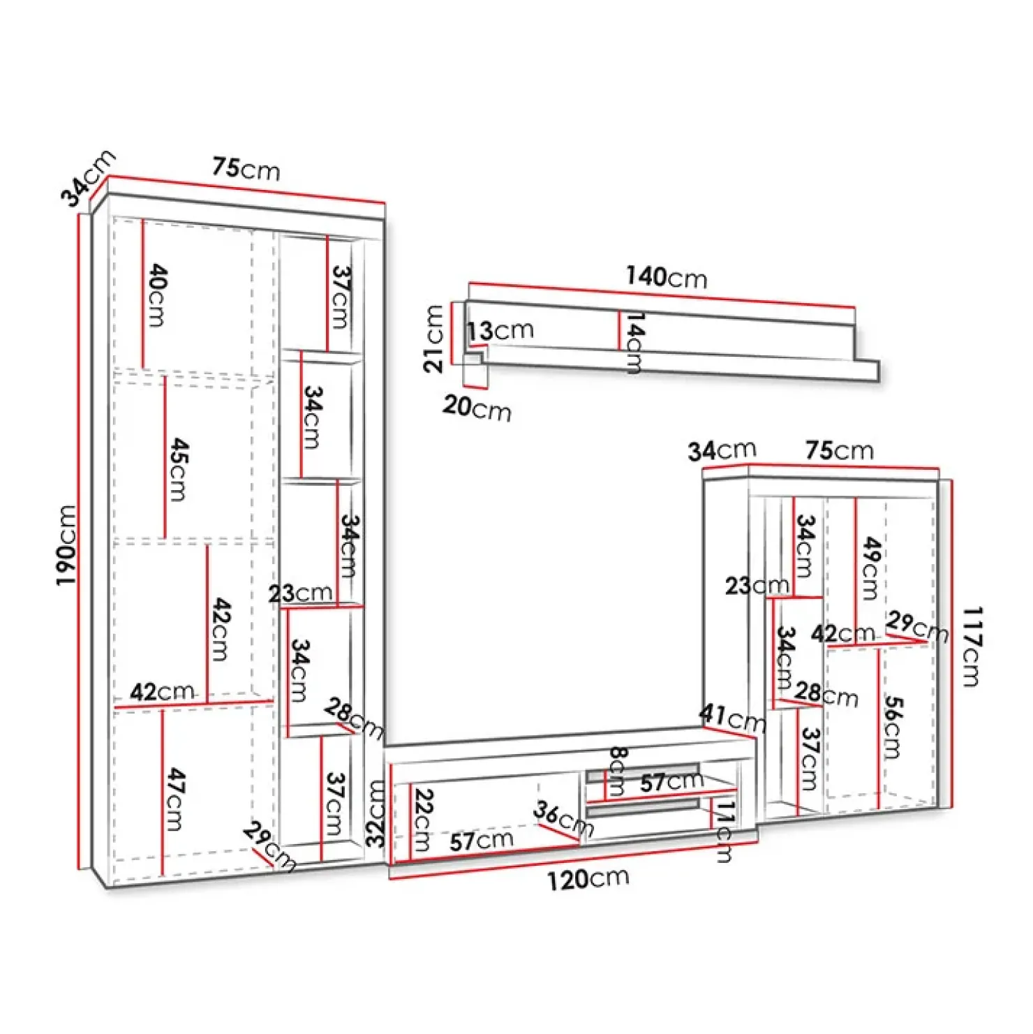 Garnero Arredamenti Parete attrezzata 270x190h cm bianco Edimburgo Hot
