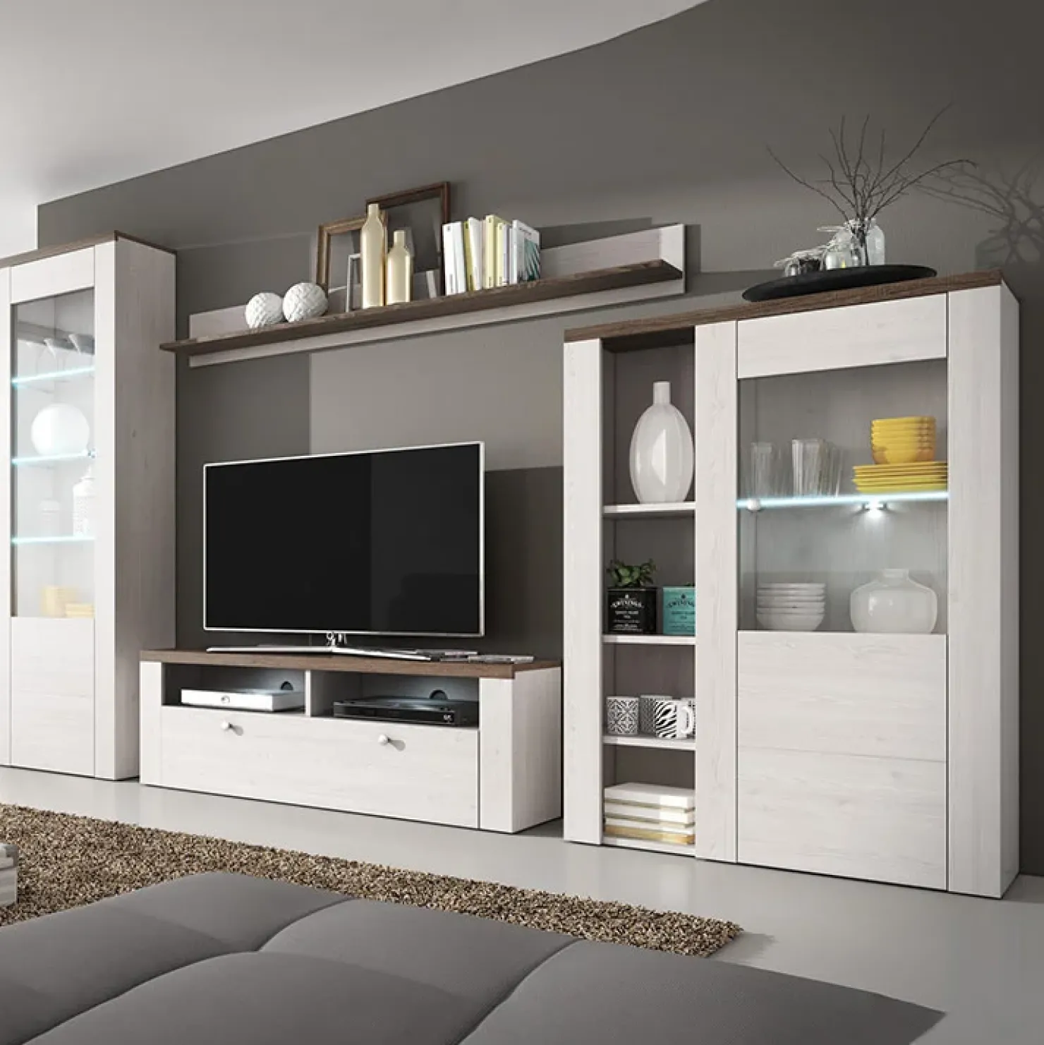 Garnero Arredamenti Parete attrezzata 325x206h cm bianco frassinato rovere Paloma 2 Bianco Frassinato - Noce Sale