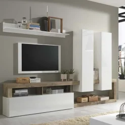 Garnero Arredamenti Parete attrezzata 277x200h cm bianco lucido pero soggiorno Invictus Bianco Lucido - Rovere Rustico Hot