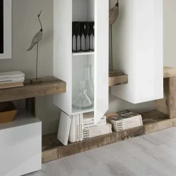 Garnero Arredamenti Parete attrezzata 277x200h cm bianco lucido pero soggiorno Invictus Bianco Lucido - Rovere Rustico Hot