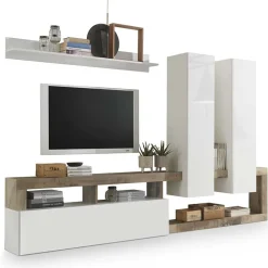 Garnero Arredamenti Parete attrezzata 277x200h cm bianco lucido pero soggiorno Invictus Bianco Lucido - Rovere Rustico Hot