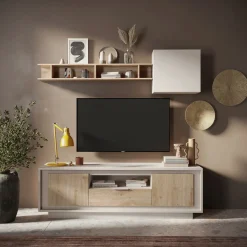 Garnero Arredamenti Parete attrezzata 180x200h cm beige rovere chiaro Deluxe Rovere - Beige Hot