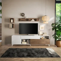 Garnero Arredamenti Parete attrezzata 241x176h cm bianco lucido rovere scuro Witty Noce - Bianco Lucido Clearance