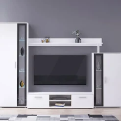 Garnero Arredamenti Parete attrezzata 256x182h cm bianco nero Newcastle Bianco Opaco - Bianco opaco Outlet