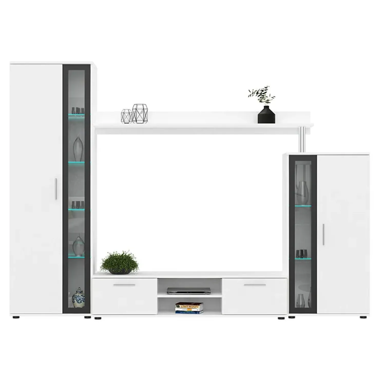 Garnero Arredamenti Parete attrezzata 256x182h cm bianco nero Newcastle Bianco Opaco - Bianco opaco Outlet