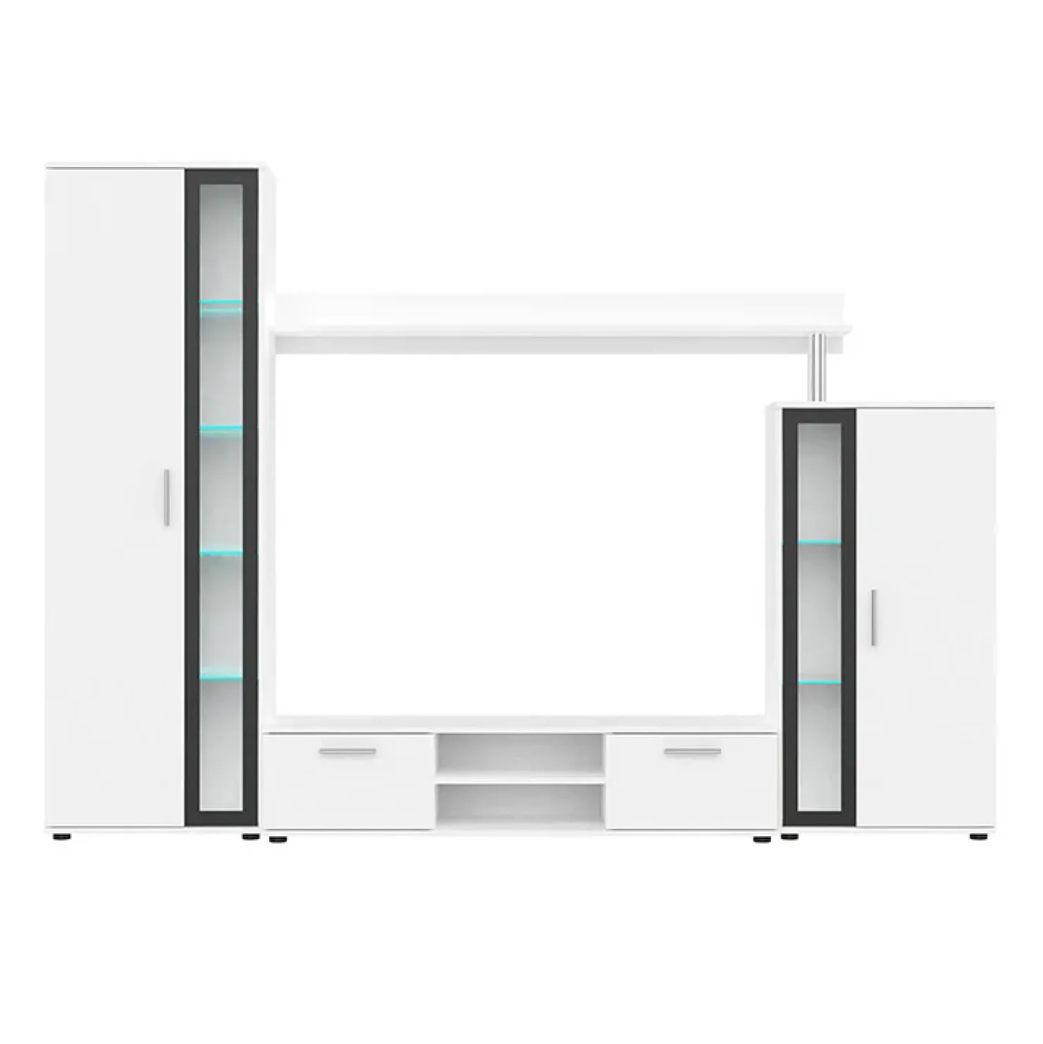 Garnero Arredamenti Parete attrezzata 256x182h cm bianco nero Newcastle Bianco Opaco - Bianco opaco Outlet