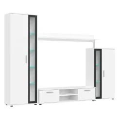 Garnero Arredamenti Parete attrezzata 256x182h cm bianco nero Newcastle Bianco Opaco - Bianco opaco Outlet