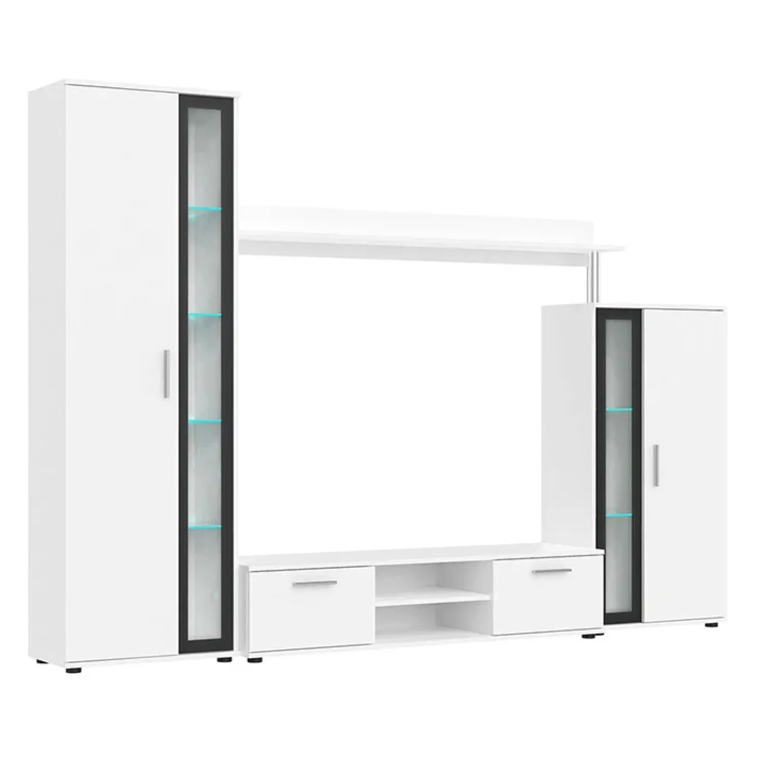 Garnero Arredamenti Parete attrezzata 256x182h cm bianco nero Newcastle Bianco Opaco - Bianco opaco Outlet