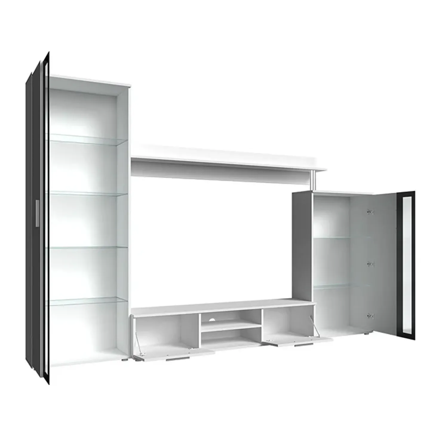 Garnero Arredamenti Parete attrezzata 256x182h cm bianco nero Newcastle Bianco Opaco - Bianco opaco Outlet