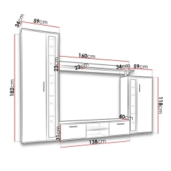 Garnero Arredamenti Parete attrezzata 256x182h cm bianco nero Newcastle Bianco Opaco - Bianco opaco Outlet