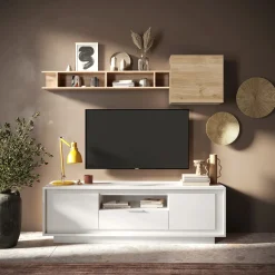 Garnero Arredamenti Parete attrezzata 180x200h cm bianco opaco rovere chiaro Deluxe Bianco Opaco - Rovere