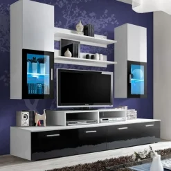 Garnero Arredamenti Parete attrezzata 200x225h cm bianco nero lucido Orlando Gihome® Bianco Lucido - Nero Lucido Outlet