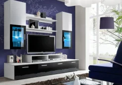 Garnero Arredamenti Parete attrezzata 200x225h cm bianco nero lucido Orlando Gihome® Bianco Lucido - Nero Lucido Outlet