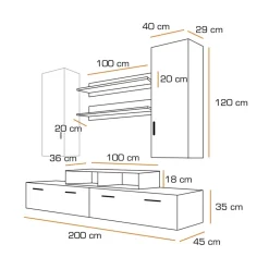 Garnero Arredamenti Parete attrezzata 200x225h cm bianco nero lucido Orlando Gihome® Bianco Lucido - Nero Lucido Outlet