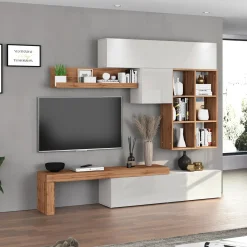 Garnero Arredamenti Parete attrezzata 270x200h cm bianco lucido rovere Block 4 Bianco Lucido - Rovere Online