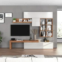 Garnero Arredamenti Parete attrezzata 270x200h cm bianco lucido rovere Block 4 Bianco Lucido - Rovere Online