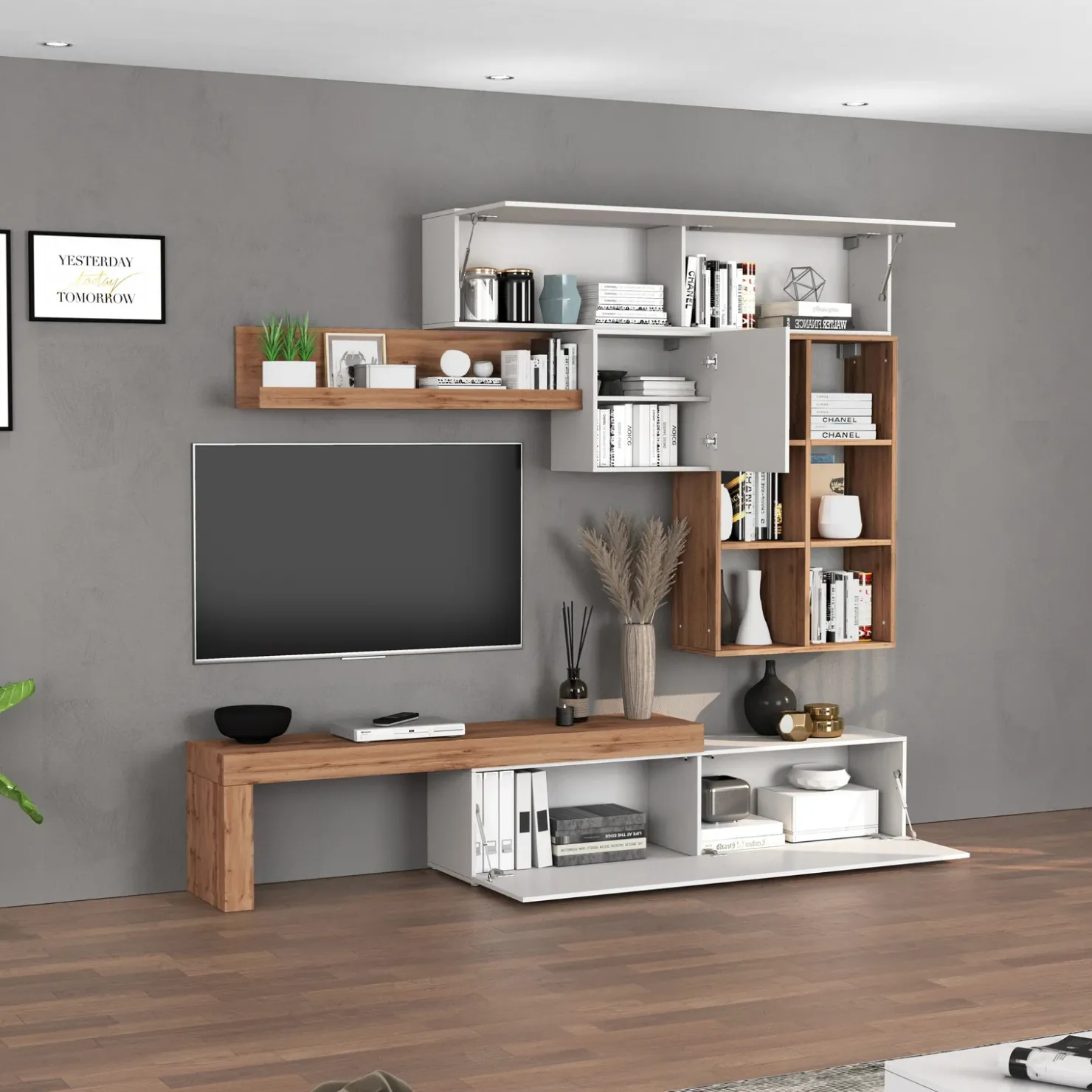 Garnero Arredamenti Parete attrezzata 270x200h cm bianco lucido rovere Block 4 Bianco Lucido - Rovere Online