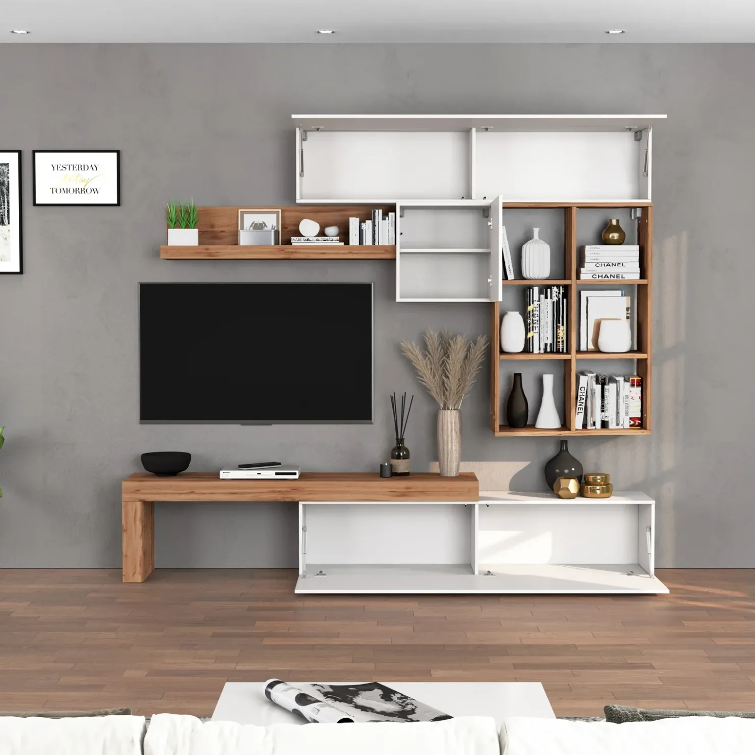 Garnero Arredamenti Parete attrezzata 270x200h cm bianco lucido rovere Block 4 Bianco Lucido - Rovere Online