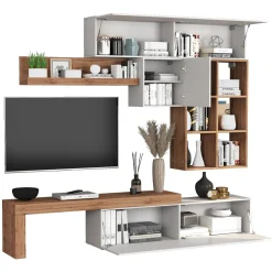 Garnero Arredamenti Parete attrezzata 270x200h cm bianco lucido rovere Block 4 Bianco Lucido - Rovere Online