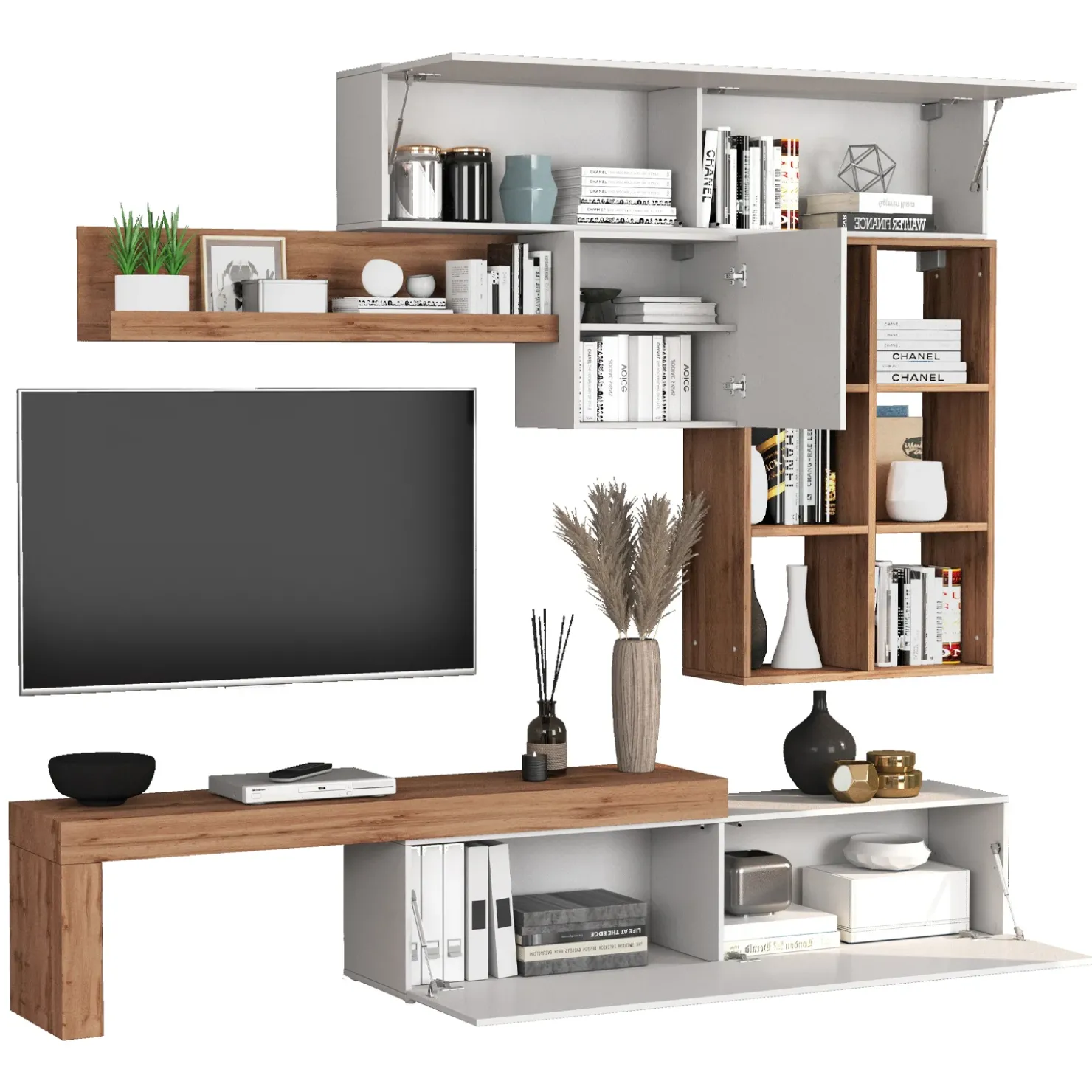 Garnero Arredamenti Parete attrezzata 270x200h cm bianco lucido rovere Block 4 Bianco Lucido - Rovere Online