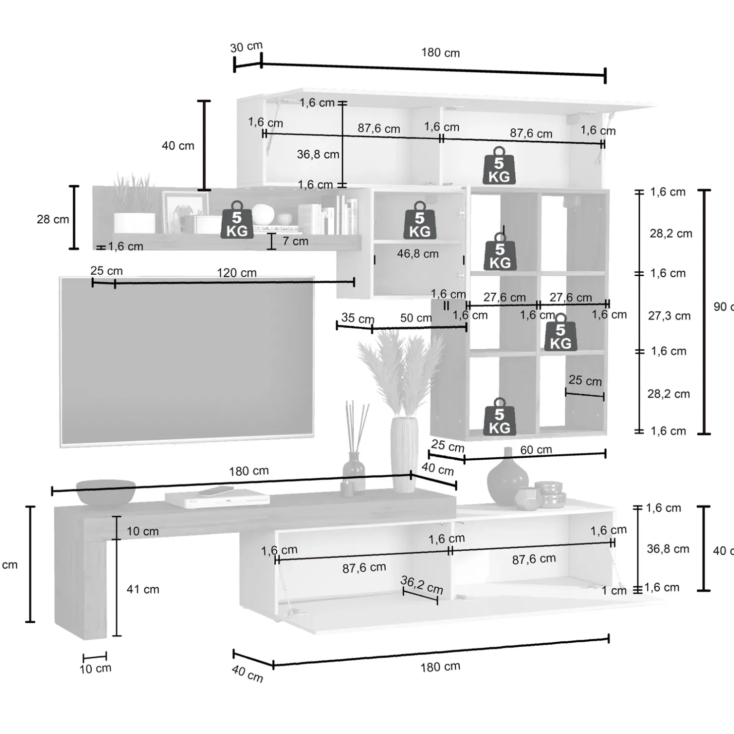 Garnero Arredamenti Parete attrezzata 270x200h cm bianco lucido rovere Block 4 Bianco Lucido - Rovere Online