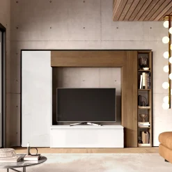 Garnero Arredamenti Parete attrezzata 249x186h cm bianco lucido rovere scuro Sunset 9 Noce - Bianco Lucido